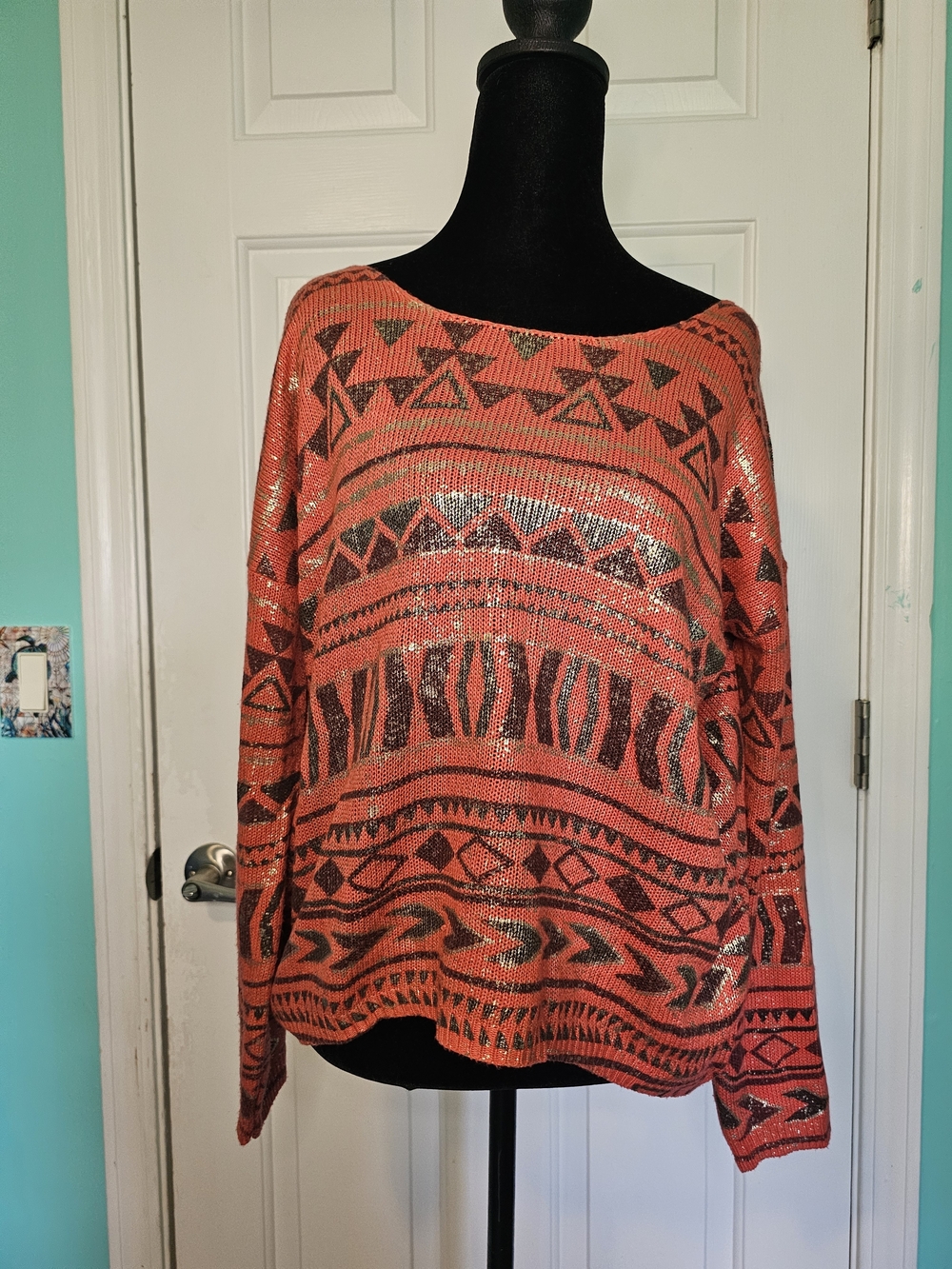 AVALIN Coral Aztec Knit Sweater Women's Size L